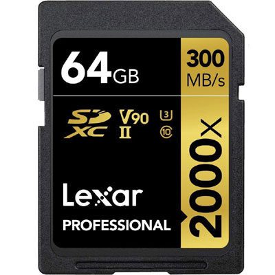 Lexar Professional 2000x 64GB SDXC UHS-II/U3 (Up to 300MB/s Read) w/USB 3.0