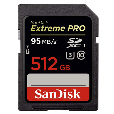 SanDisk 512GB Extreme PRO UHS-1 SDHC Memory Card Up to 95MBs