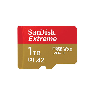 Sandisk 1TB Extreme microSDXC, U3, C10, V30, UHS 1, 160MB/s R, 90MB/s W, A2 Card, for 4K Video Rec on Smartphones, Action Cams & Drones - SDSQXA1-1T00-GN6MN  