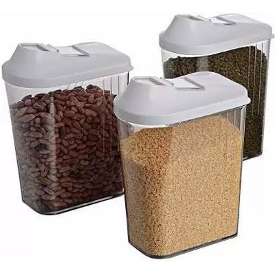 Solomon Premium Quality Easy Flow 1100ML Plastic Tea Coffee & Sugar Container PACK OF 3 (WHITE)  