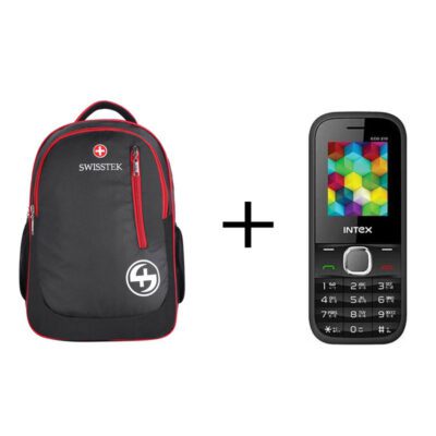 Buy Swisstek BP-017 Laptop Backpack (Black, Red) & Get Intex Eco 210 Multicolour Openbox Free