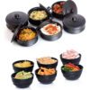 Solomon Premium Plastic Handi Shape 250ML Serving Bowl with Lid & Round Shape 150 ML Serving Bowl for Your Dinning Table Pack of 12Pcs (Black)