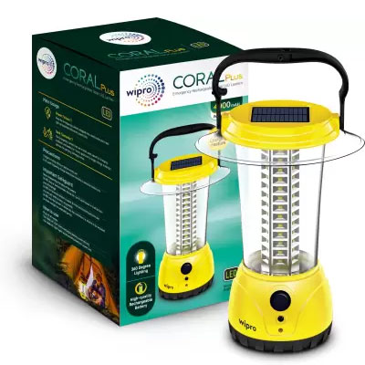 WIPRO Coral Plus Rechargeable Solar LED 20 hrs Lantern Emergency Light (Yellow)