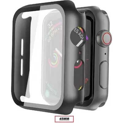KALLISTA Edge To Edge Tempered Glass for APPLE SMART WATCH Hard PC Case Compatible with Apple Watch Series 8 and 7 45mm
