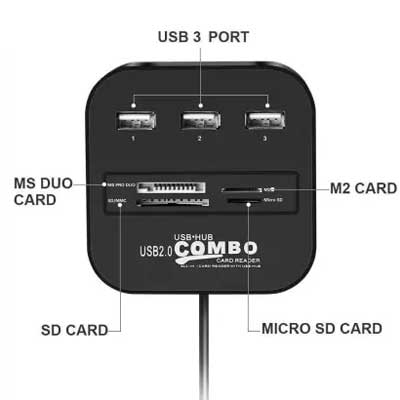 Scalebee All in One 3 Port USB Big Combo HUB with Card Reader